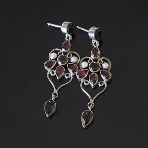 Nicky Butler 925 Sterling Silver Garnet Smoky Quartz Pearl Heart Earrings NB NWT